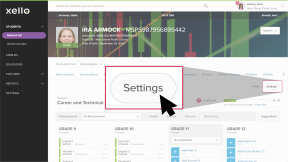 Student profile open to the Course Planner tab. The cursor is clicking on Settings.